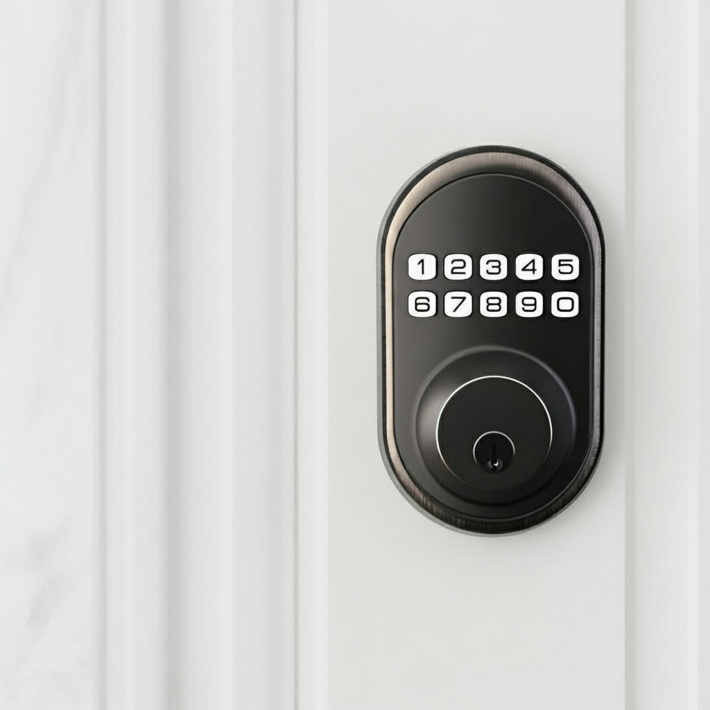 Smart Door Lock with Keypad & Key Access – 20 User Codes, Auto-Locking, Tamper Alarm, Backup Power, Home Security System for Front Doors