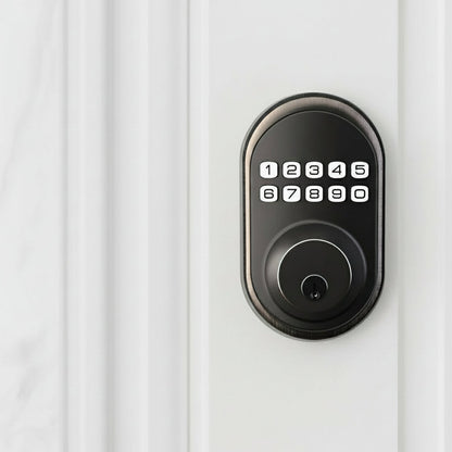 Smart Door Lock with Keypad & Key Access – 20 User Codes, Auto-Locking, Tamper Alarm, Backup Power, Home Security System for Front Doors