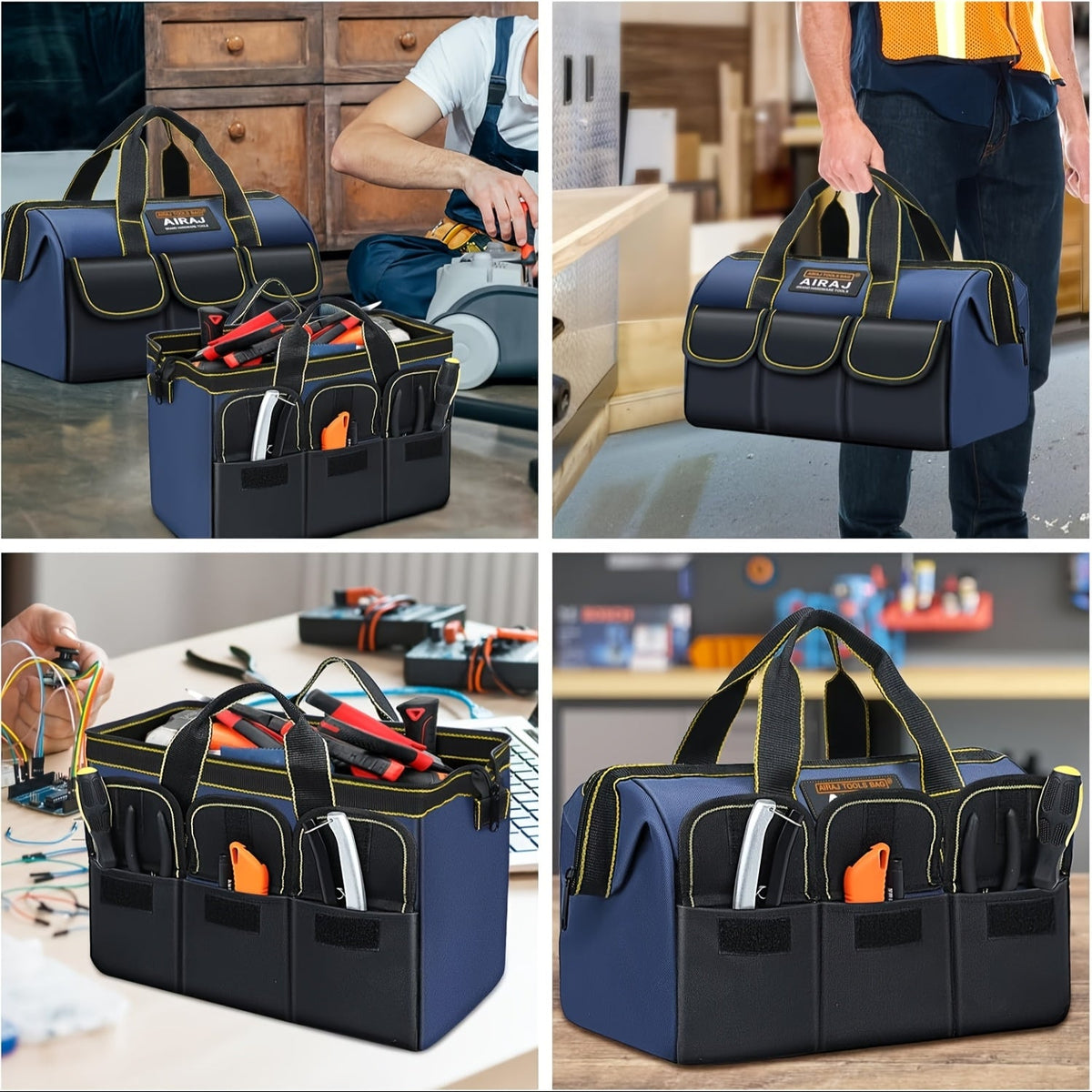 Heavy-Duty Electrician Tool Bags – Waterproof Oxford Cloth with Multiple Pockets, Available in 13/16/18 Inch, Ideal for Workshops, Repairs, Gardening, and Outdoor Storage