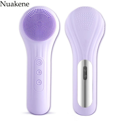 Rechargeable 2-in-1 Silicone Face Scrubber – Electric Cleansing & Heating Massage Brush with 5 Modes for Gentle, Effective Skincare