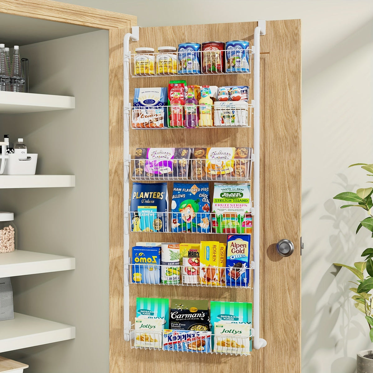 Over the Door Pantry Organizer – Space-Saving Multi-Tier Storage Rack for Kitchen, Bathroom, or Closet Organization with Sturdy Adjustable Hooks for Easy Setup