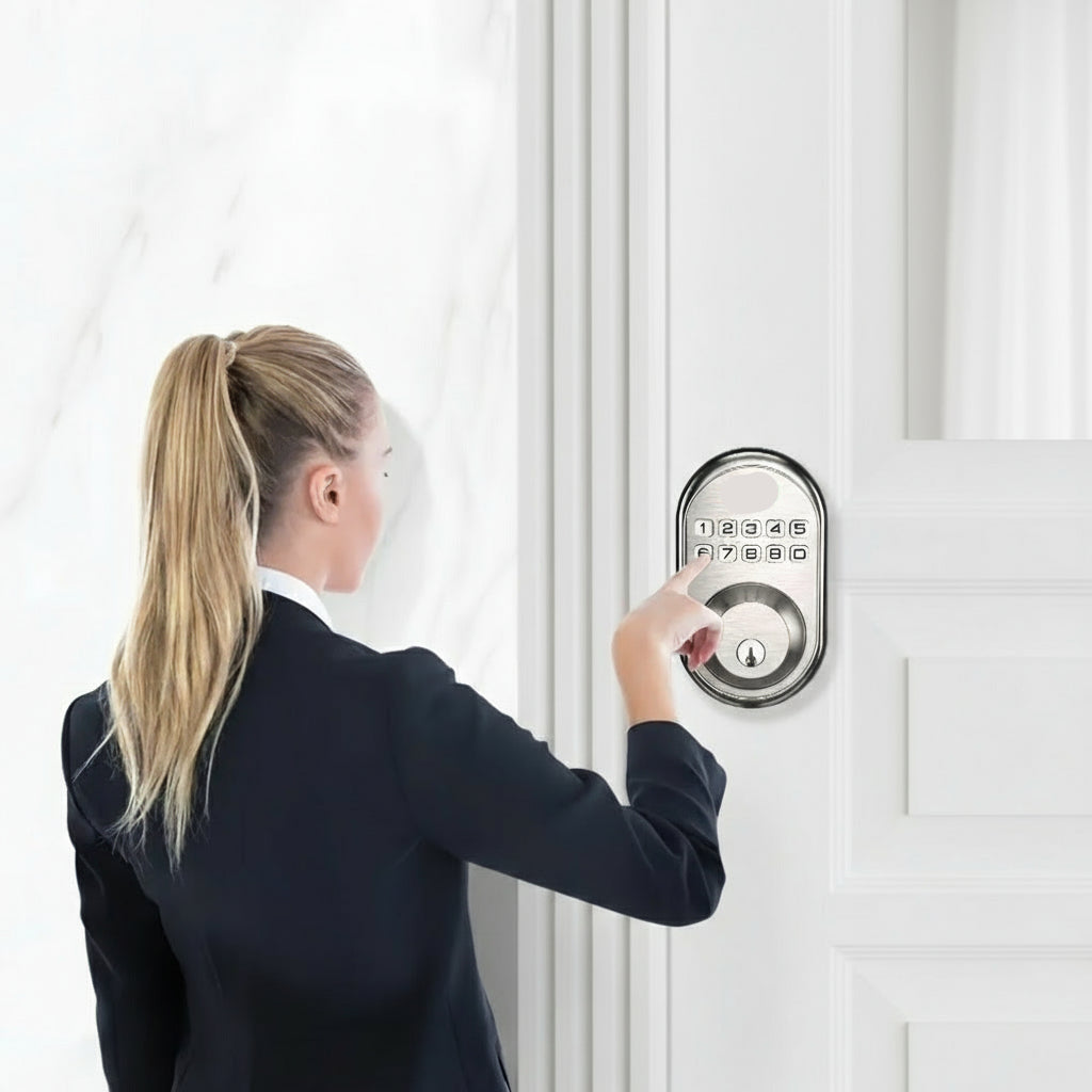 Smart Door Lock with Keypad & Key Access – 20 User Codes, Auto-Locking, Tamper Alarm, Backup Power, Home Security System for Front Doors