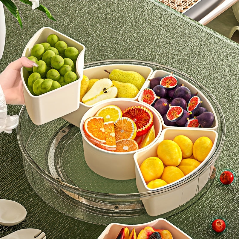 Rotating Snack Tray with Lid – Stylish Round Organizer to Elegantly Serve Snacks for Parties, Holidays, Weddings & Daily Use