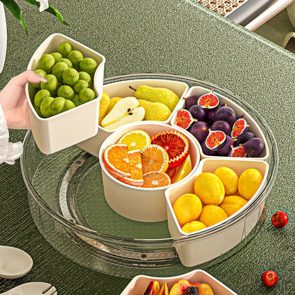 Rotating Snack Tray with Lid – Stylish Round Organizer to Elegantly Serve Snacks for Parties, Holidays, Weddings & Daily Use