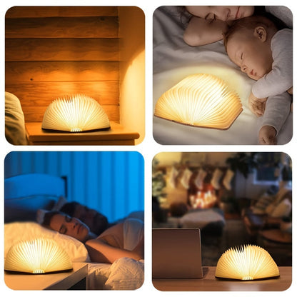Foldable Wooden Notebook LED Desk Lamp – USB Rechargeable Light with Metal Finish, Compatible with Google Assistant, Perfect for Bedrooms, Offices, and Stylish Gifts