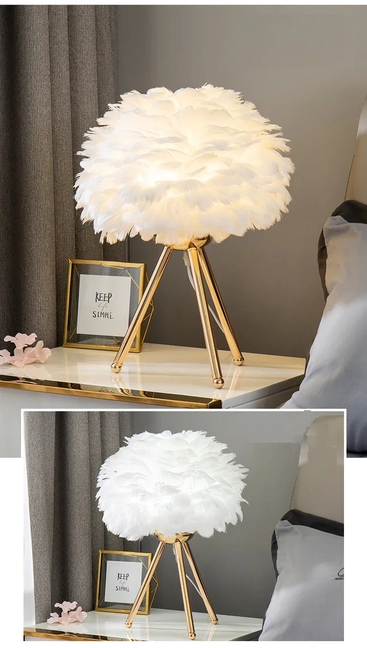 Feather Table Lamp – LED Bedside Light for Bedroom, Dining, or Coffee Shop Ambiance Décor