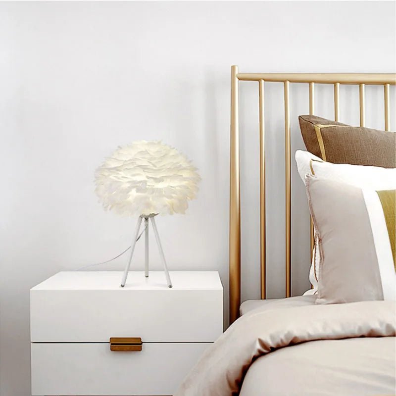 Feather Table Lamp – LED Bedside Light for Bedroom, Dining, or Coffee Shop Ambiance Décor