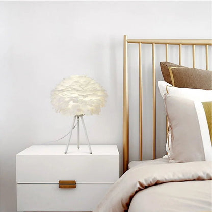 Feather Table Lamp – LED Bedside Light for Bedroom, Dining, or Coffee Shop Ambiance Décor