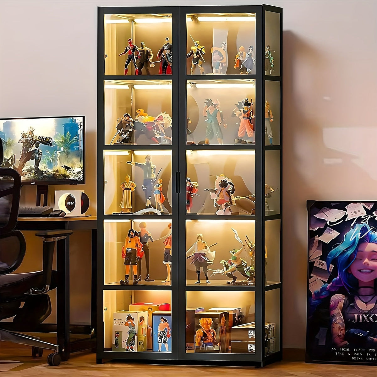 Five Tier Wooden Cabinet Organizer – Elegant Display Storage for Collectibles, Keepsakes, and Miniatures in Any Room or Workspace