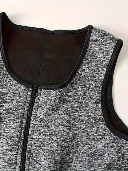 Men’s Slimming Body Shaper Vest – Dual Waist Trimmer with Zipper, Neoprene-Nylon Blend for Fitness & Tummy Control