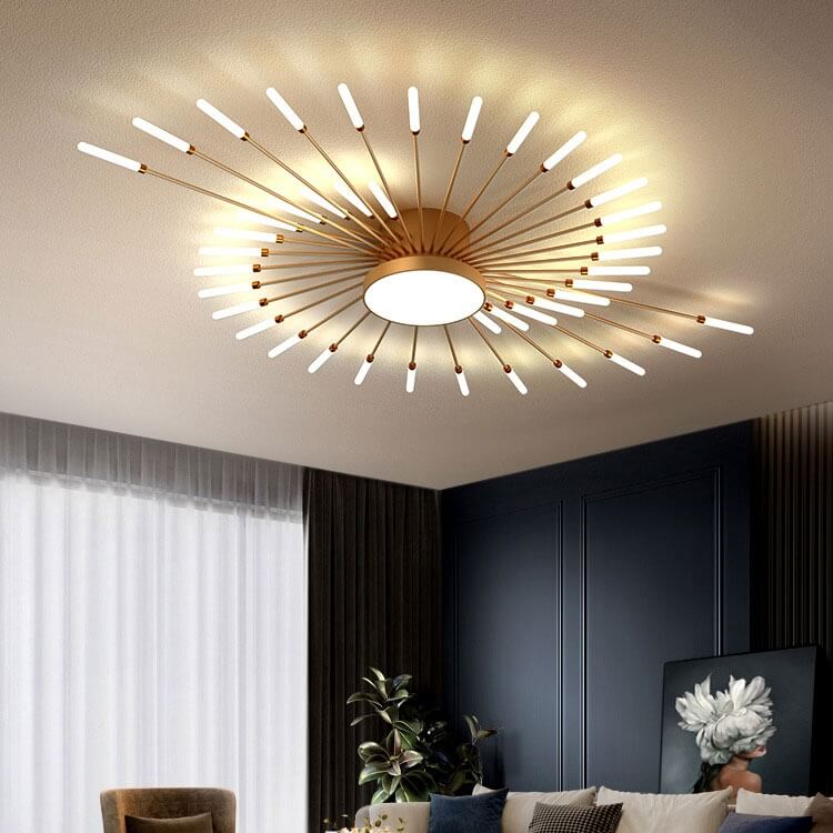 Firework Flush Ceiling Lamp LED with Center Light for Living Room, Sputnik, Flower Lighting Fixture