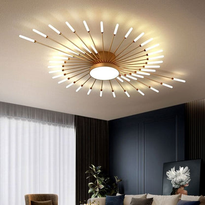 Firework Flush Ceiling Lamp LED with Center Light for Living Room, Sputnik, Flower Lighting Fixture