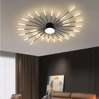 Firework Flush Ceiling Lamp LED with Center Light for Living Room, Sputnik, Flower Lighting Fixture