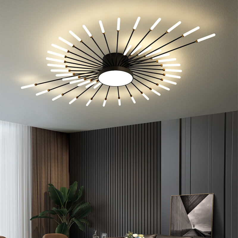 Firework Flush Ceiling Lamp LED with Center Light for Living Room, Sputnik, Flower Lighting Fixture
