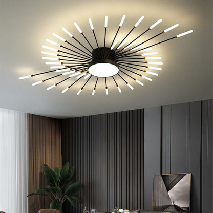 Firework Flush Ceiling Lamp LED with Center Light for Living Room, Sputnik, Flower Lighting Fixture