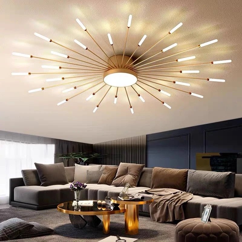 Firework Flush Ceiling Lamp LED with Center Light for Living Room, Sputnik, Flower Lighting Fixture