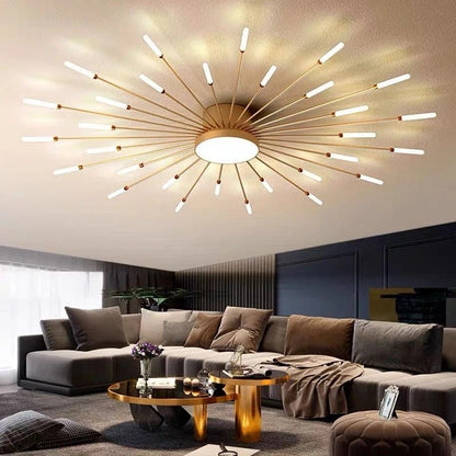 Firework Flush Ceiling Lamp LED with Center Light for Living Room, Sputnik, Flower Lighting Fixture