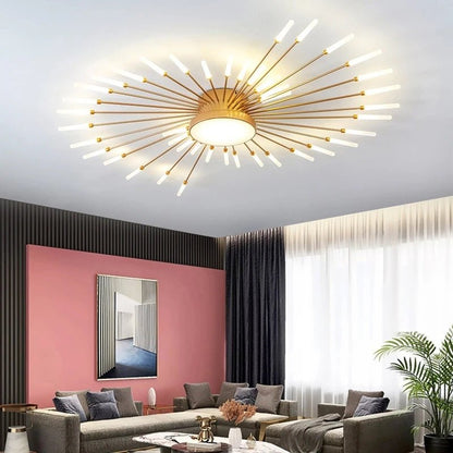 Firework Flush Ceiling Lamp LED with Center Light for Living Room, Sputnik, Flower Lighting Fixture