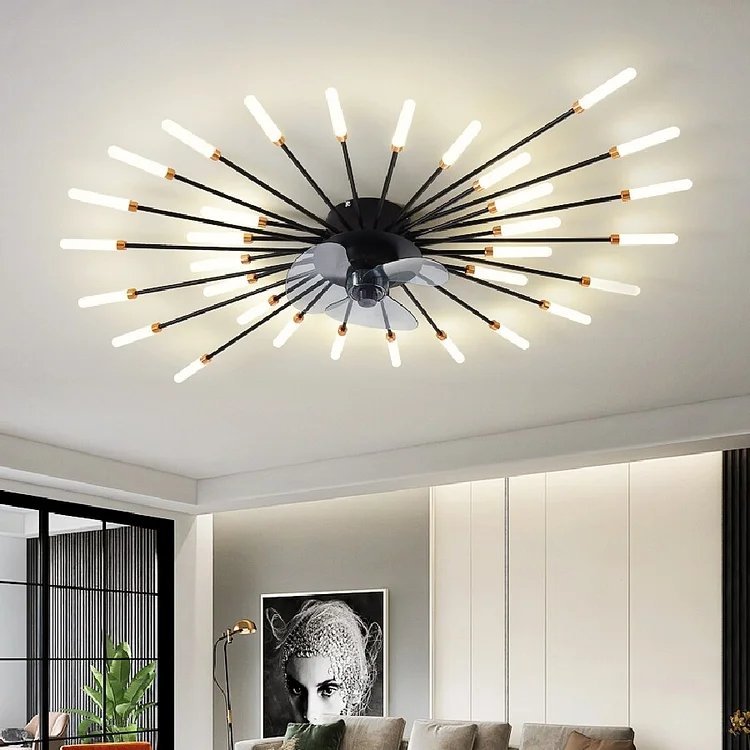 Firework Flush Ceiling Lamp LED with Center Light for Living Room, Sputnik, Flower Lighting Fixture