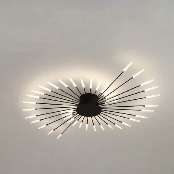 Firework Flush Ceiling Lamp LED with Center Light for Living Room, Sputnik, Flower Lighting Fixture