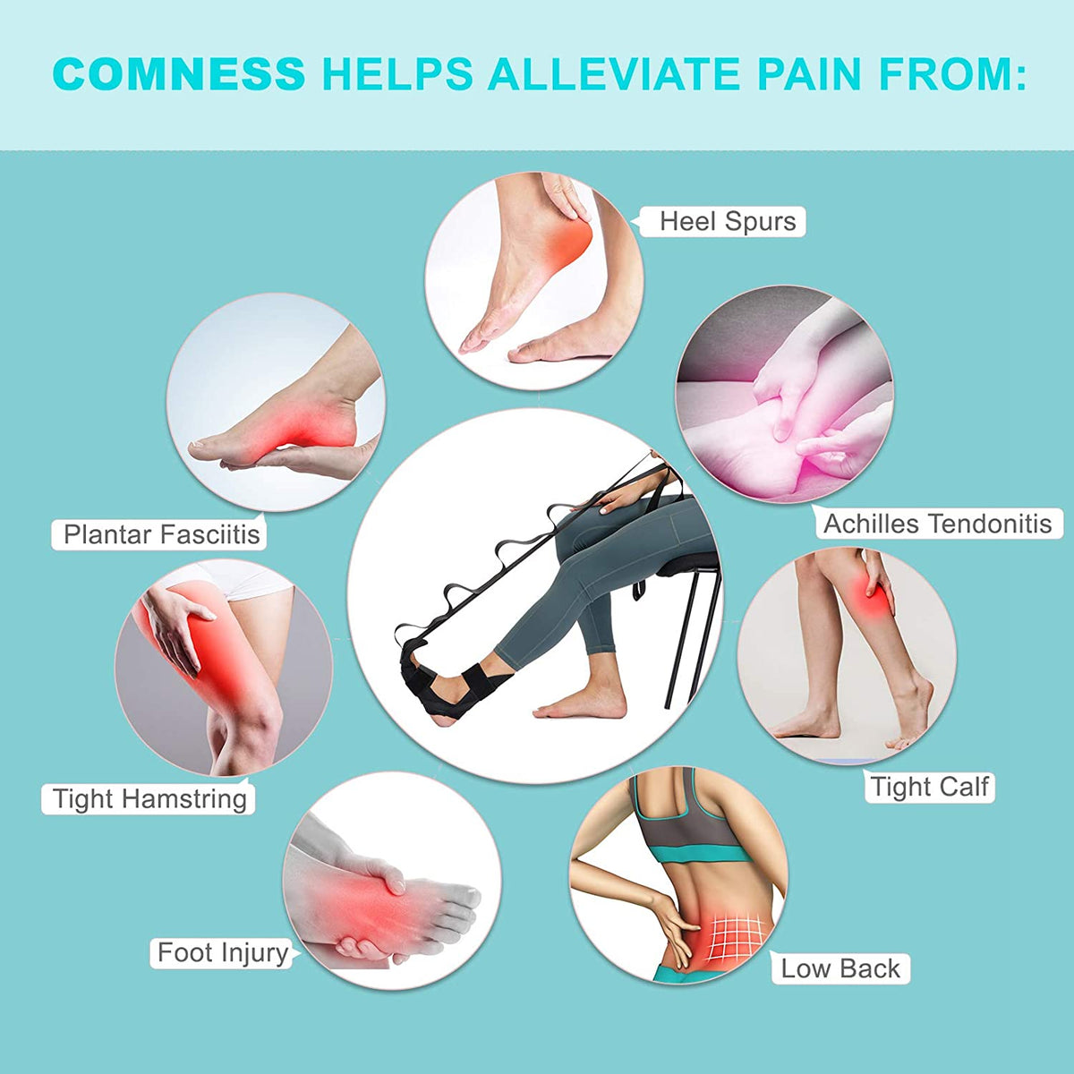 Flexibility Leg Stretcher Strap, For Pain Relief Foot, Calf, and Lower Back Pain