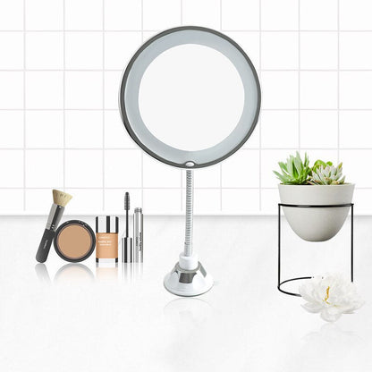 Flexible Gooseneck Makeup Mirror - 10X Magnifying Vanity Mirror with Suction Cup, 360 Degree Swivel, Daylight, Battery Operated, Cordless & Travel Mirror