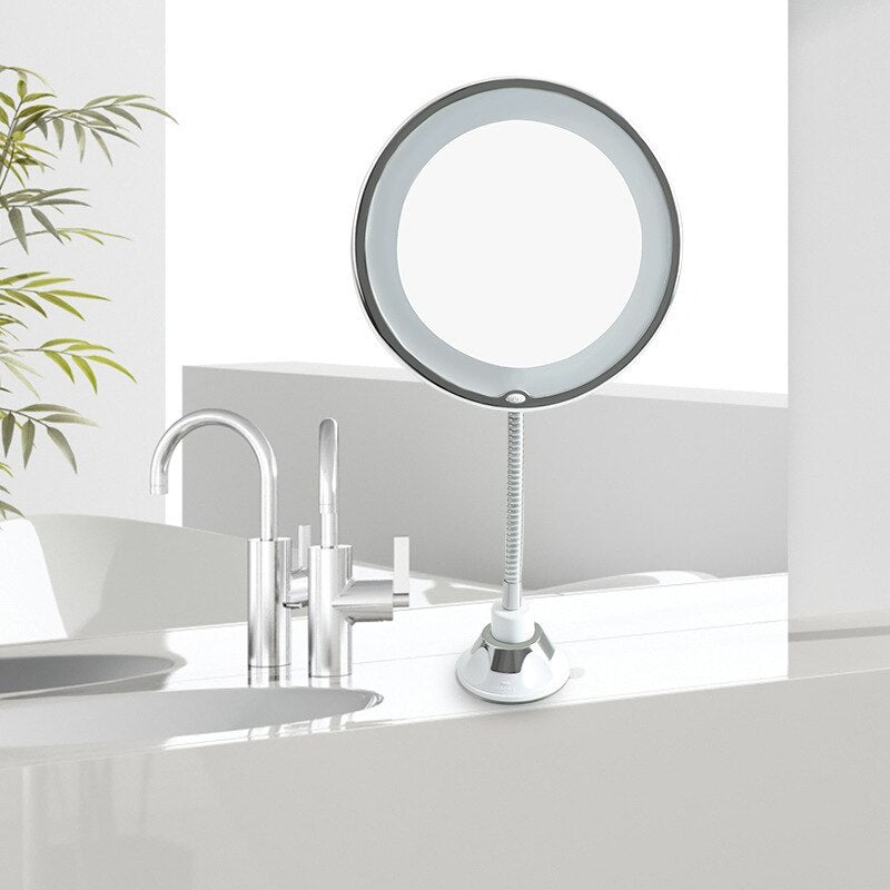 Flexible Gooseneck Makeup Mirror - 10X Magnifying Vanity Mirror with Suction Cup, 360 Degree Swivel, Daylight, Battery Operated, Cordless & Travel Mirror