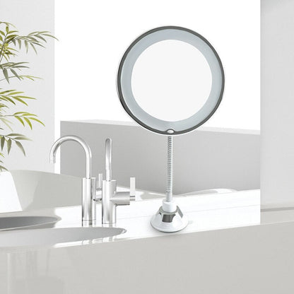 Flexible Gooseneck Makeup Mirror - 10X Magnifying Vanity Mirror with Suction Cup, 360 Degree Swivel, Daylight, Battery Operated, Cordless & Travel Mirror