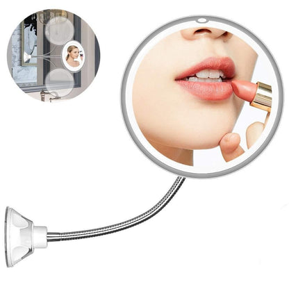Flexible Gooseneck Makeup Mirror - 10X Magnifying Vanity Mirror with Suction Cup, 360 Degree Swivel, Daylight, Battery Operated, Cordless & Travel Mirror