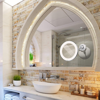 Flexible Gooseneck Makeup Mirror - 10X Magnifying Vanity Mirror with Suction Cup, 360 Degree Swivel, Daylight, Battery Operated, Cordless & Travel Mirror