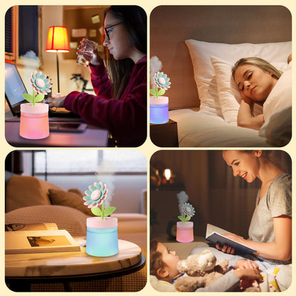 Flower Air Humidifier with Light – Compact & Silent USB Aromatherapy Diffuser for Bedroom, Car, and Desk – Hydrating & Refreshing Mist for Your Space