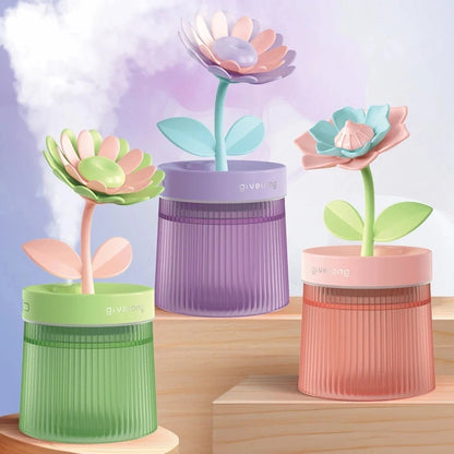 Flower Air Humidifier with Light – Compact & Silent USB Aromatherapy Diffuser for Bedroom, Car, and Desk – Hydrating & Refreshing Mist for Your Space