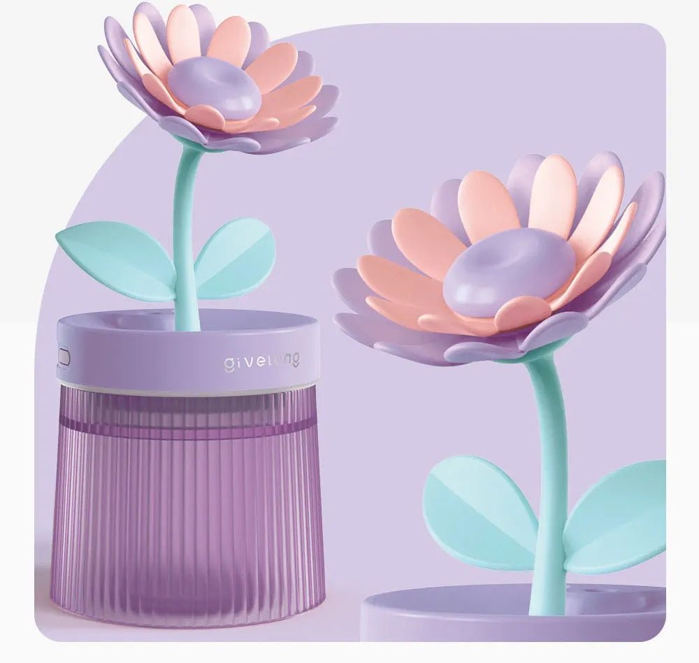 Flower Air Humidifier with Light – Compact & Silent USB Aromatherapy Diffuser for Bedroom, Car, and Desk – Hydrating & Refreshing Mist for Your Space