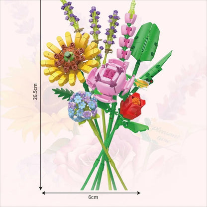 Flower Bouquet Mini Blocks – 3D Blocks in Building Your Own Potted Masterpiece! Perfect Gift for Her, Holiday Décor & Creative Fun