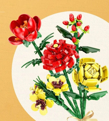 Flower Bouquet Mini Blocks – 3D Blocks in Building Your Own Potted Masterpiece! Perfect Gift for Her, Holiday Décor & Creative Fun