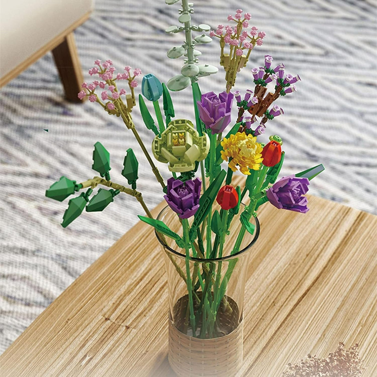 Flower Building Blocks Bouquet - Building Block Bricks Toy DIY Potted Illustration Perfect for Valentine's Day