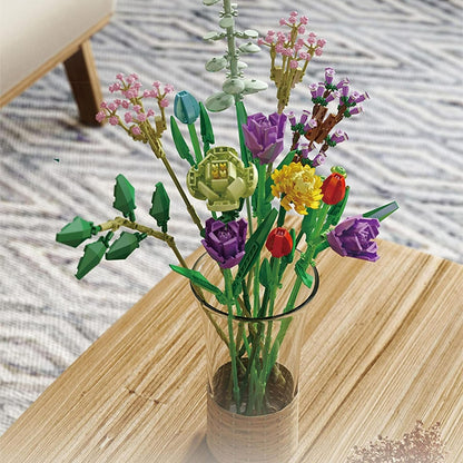 Flower Building Blocks Bouquet - Building Block Bricks Toy DIY Potted Illustration Perfect for Valentine's Day