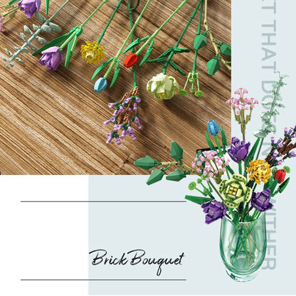 Flower Building Blocks Bouquet - Building Block Bricks Toy DIY Potted Illustration Perfect for Valentine's Day