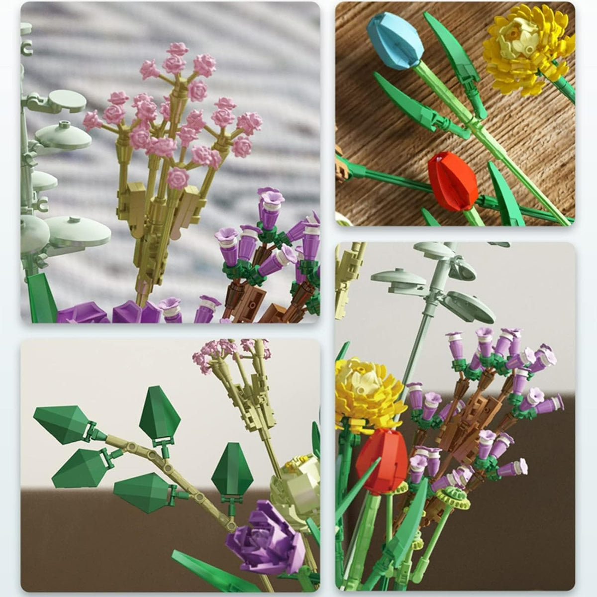Flower Building Blocks Bouquet - Building Block Bricks Toy DIY Potted Illustration Perfect for Valentine's Day