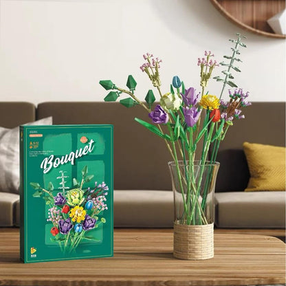 Flower Building Blocks Bouquet - Building Block Bricks Toy DIY Potted Illustration Perfect for Valentine's Day