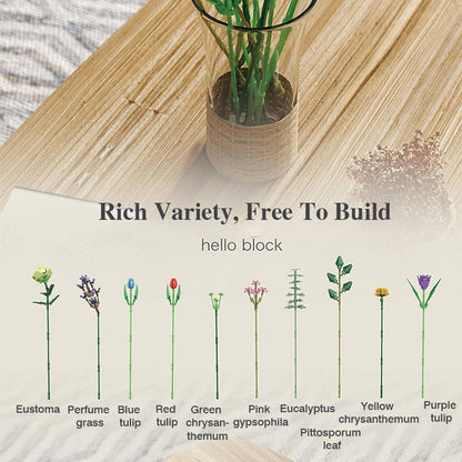 Flower Building Blocks Bouquet - Building Block Bricks Toy DIY Potted Illustration Perfect for Valentine's Day