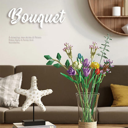 Flower Building Blocks Bouquet - Building Block Bricks Toy DIY Potted Illustration Perfect for Valentine's Day