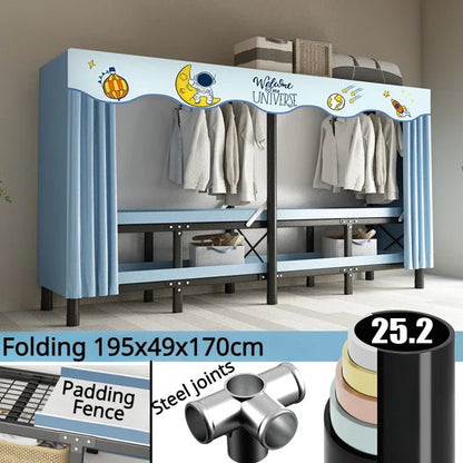 Foldable Oxford Cloth Wardrobe with Curtain – Simple No Assembly Cloth Storage Solution with Steel Frame for Any Bedroom or Rental Space