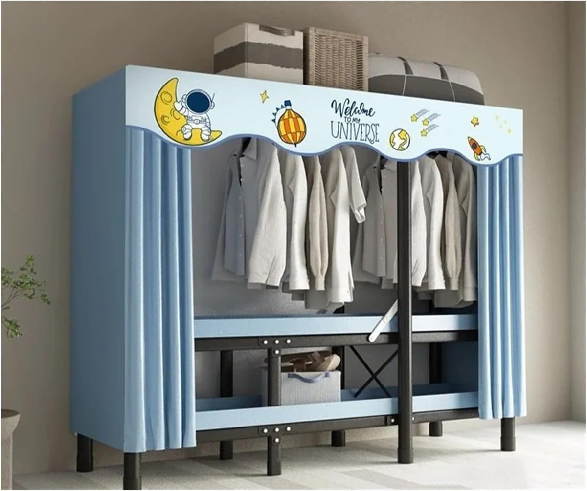 Foldable Oxford Cloth Wardrobe with Curtain – Simple No Assembly Cloth Storage Solution with Steel Frame for Any Bedroom or Rental Space