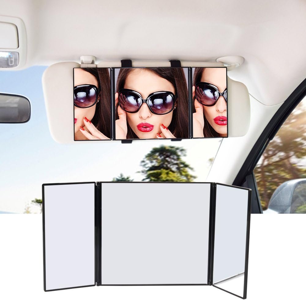 Folding Visor Vanity Mirror - Cosmetic Clip-on Sun-shading Mirror for Car, Truck,  SUV, and Van Sun Visors