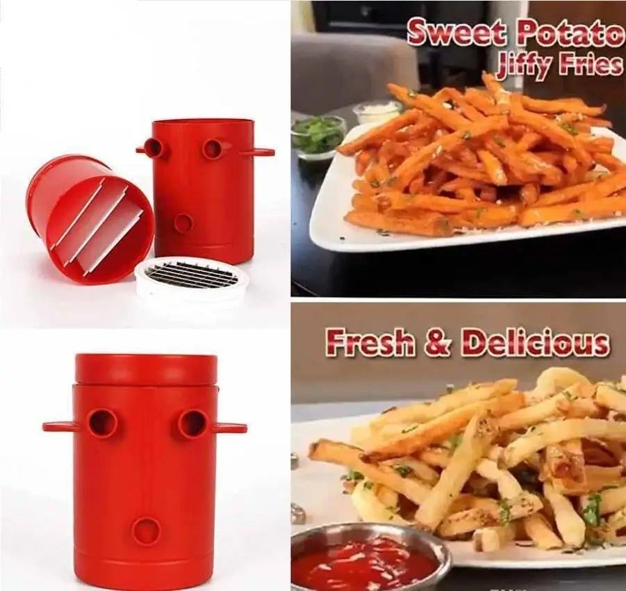 French Fry Potato Cutter - 2 in 1 Instant Red French Fries Maker Cutter for Home Kitchen