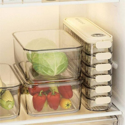 Fridge Storage Boxes With Lids - Stackable Transparent Dumpling Storage Box