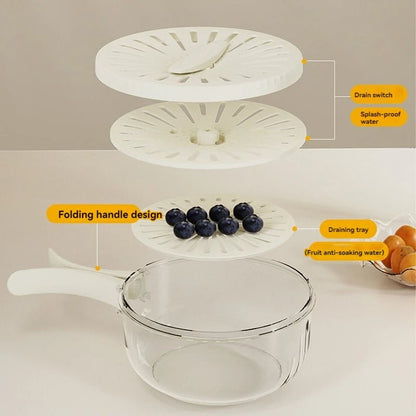 Fruit Drain Basket with Lid – Foldable Vegetable Washing Bowl & Colander for Effortless Kitchen Cleaning and Storage