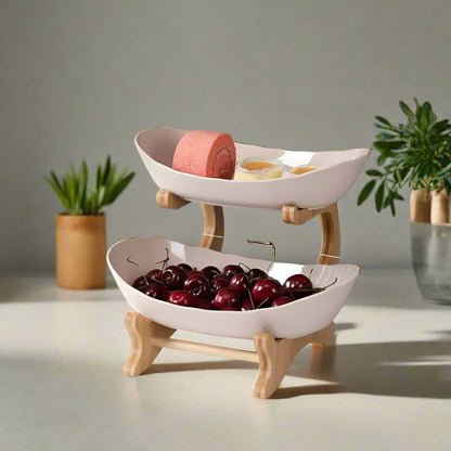 Fruit & Snack Layer Serving Tray – Stylish Wood Holder for Candy, Treats, and Party Displays – Perfect Kitchen Organizer