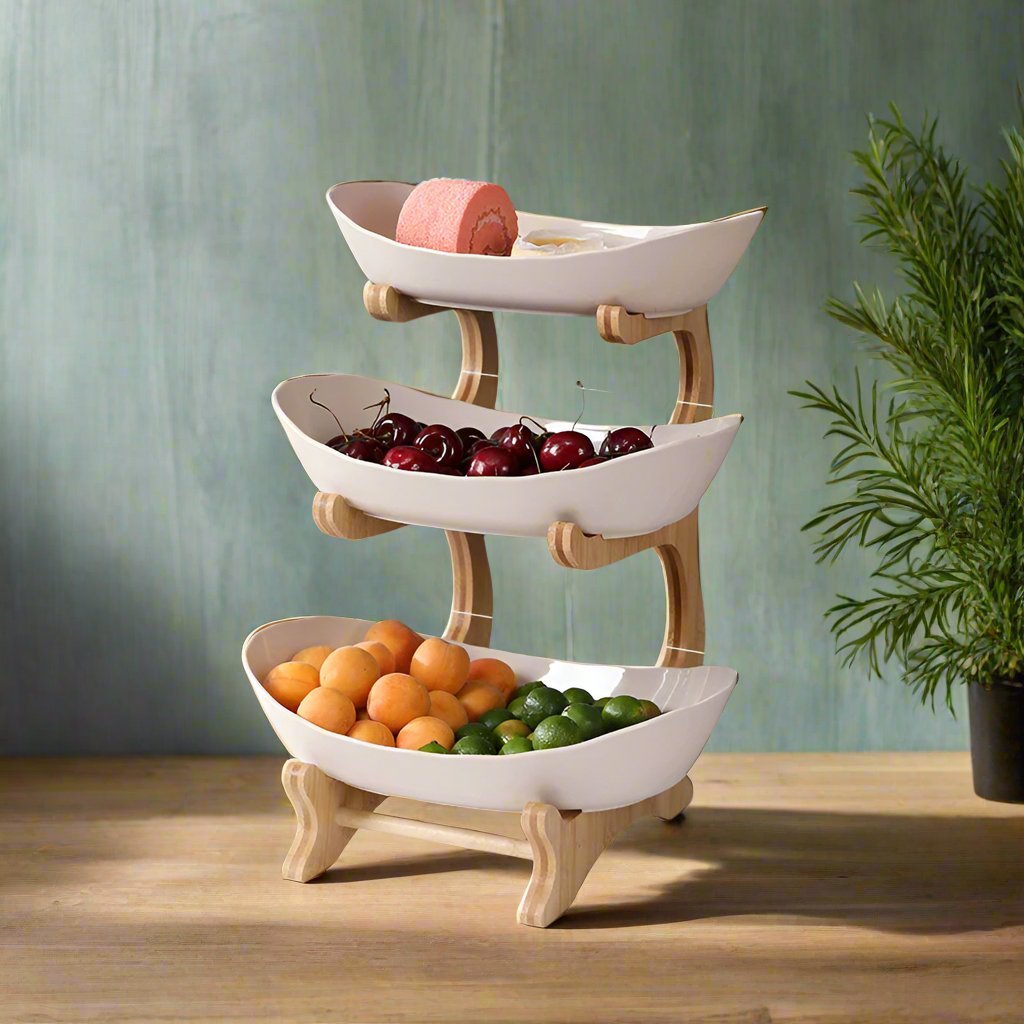Fruit & Snack Layer Serving Tray – Stylish Wood Holder for Candy, Treats, and Party Displays – Perfect Kitchen Organizer